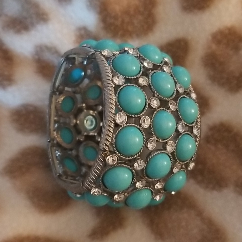 Chic turquoise and rhinestone bracelet - Picture 2 of 6